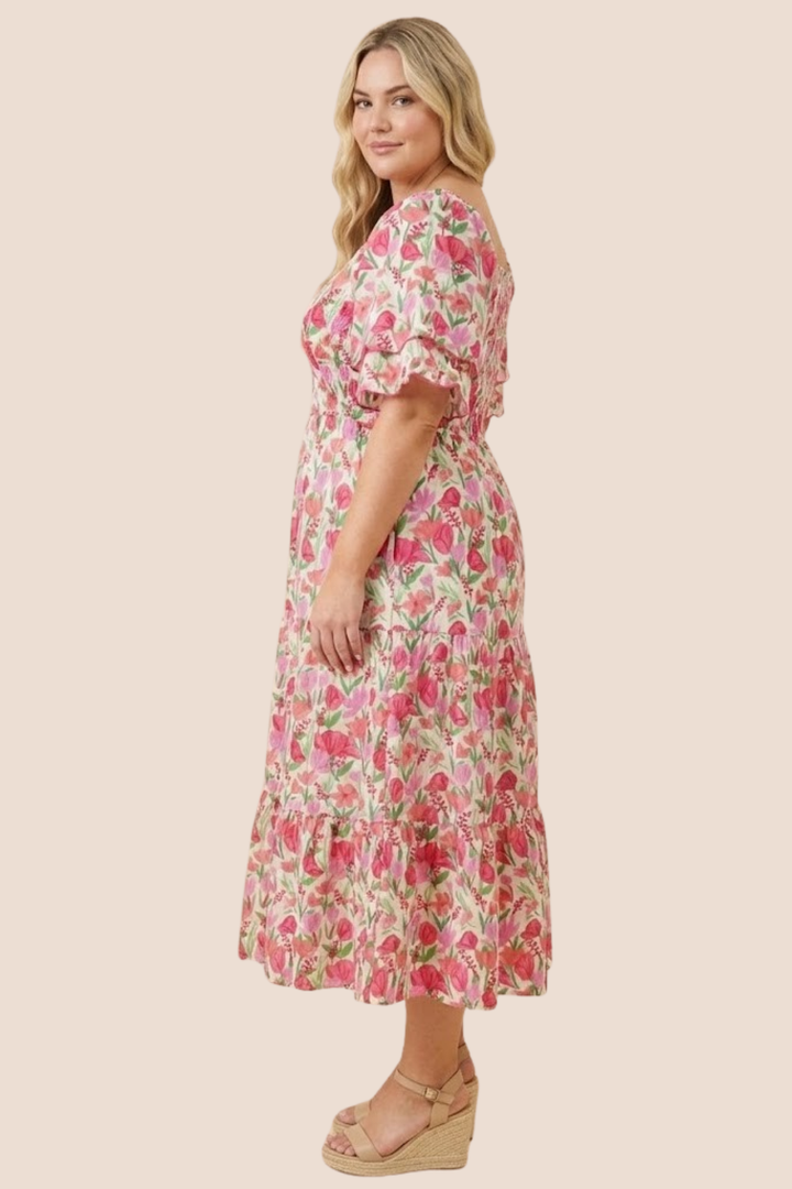 Sarah Tulip Puff Sleeve Midi Dress