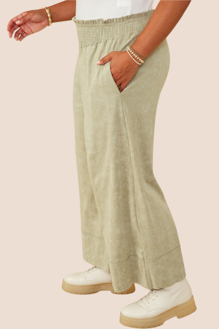 Phoebe Smocked Waist Mineral Wash Wide Leg Pants