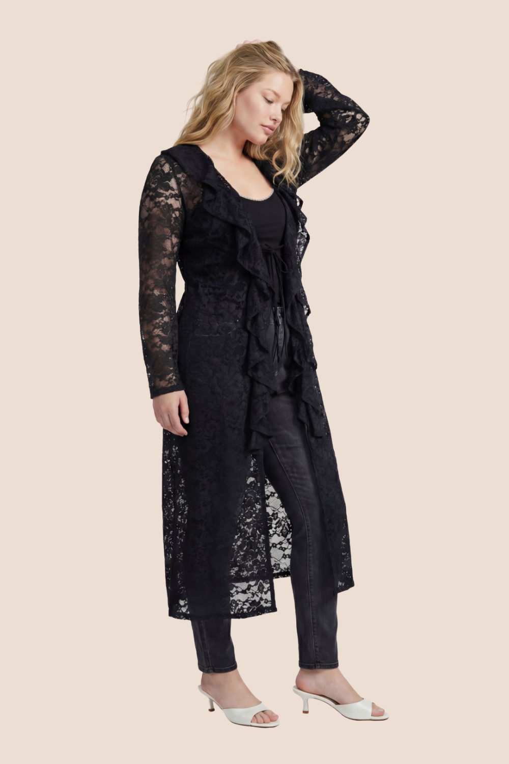 Reagan Lace Tie-Front Long Cardigan