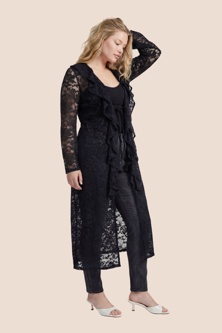 Reagan Lace Tie-Front Long Cardigan