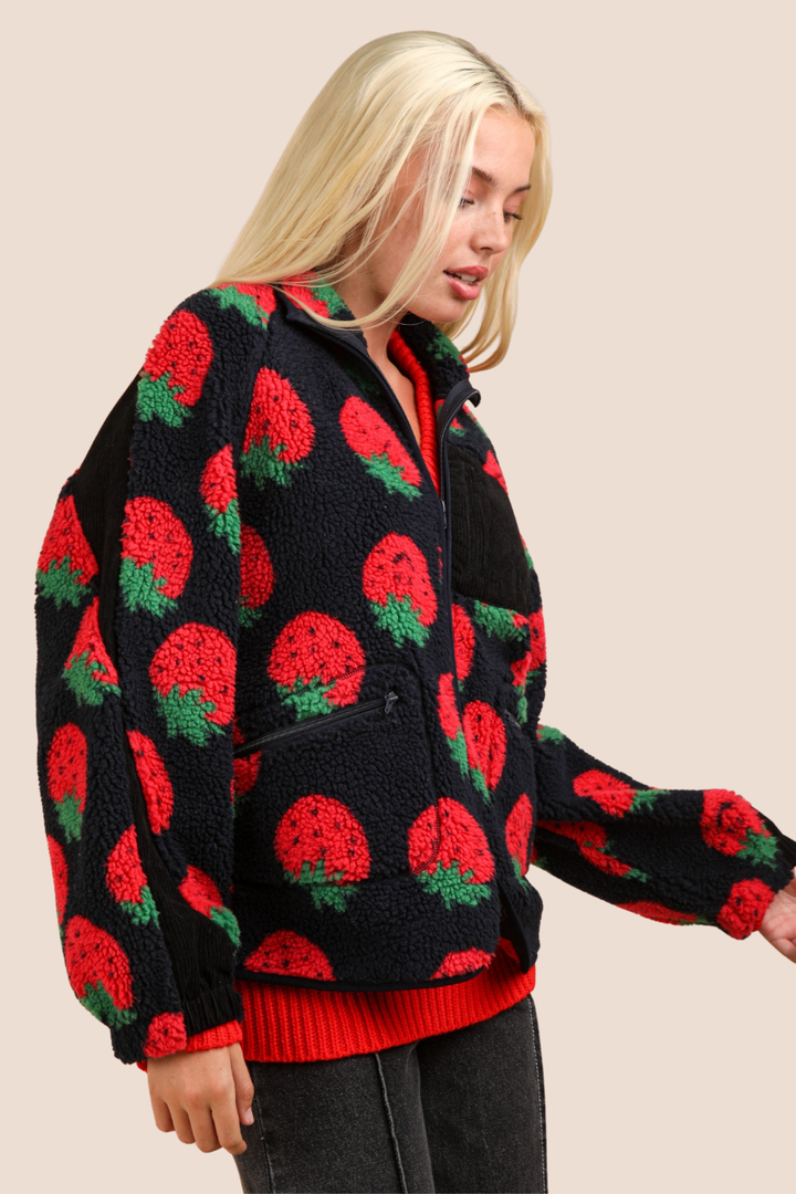 Nellie Strawberry Oversized Fleece Jacket