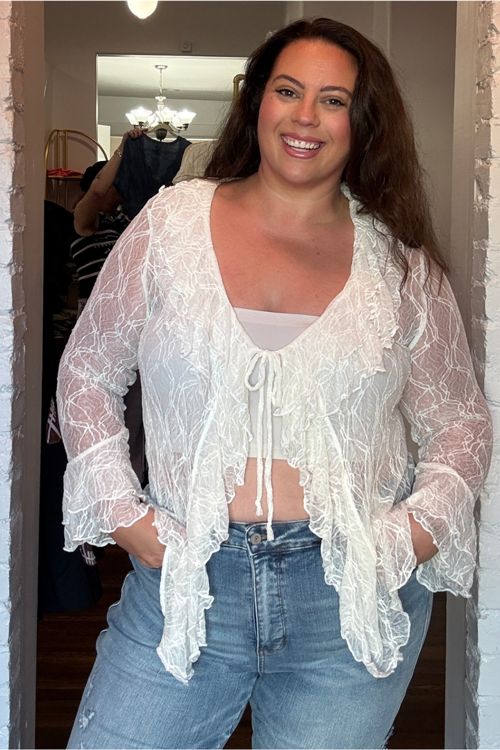 Paisley Lace Long Sleeve Tie Top