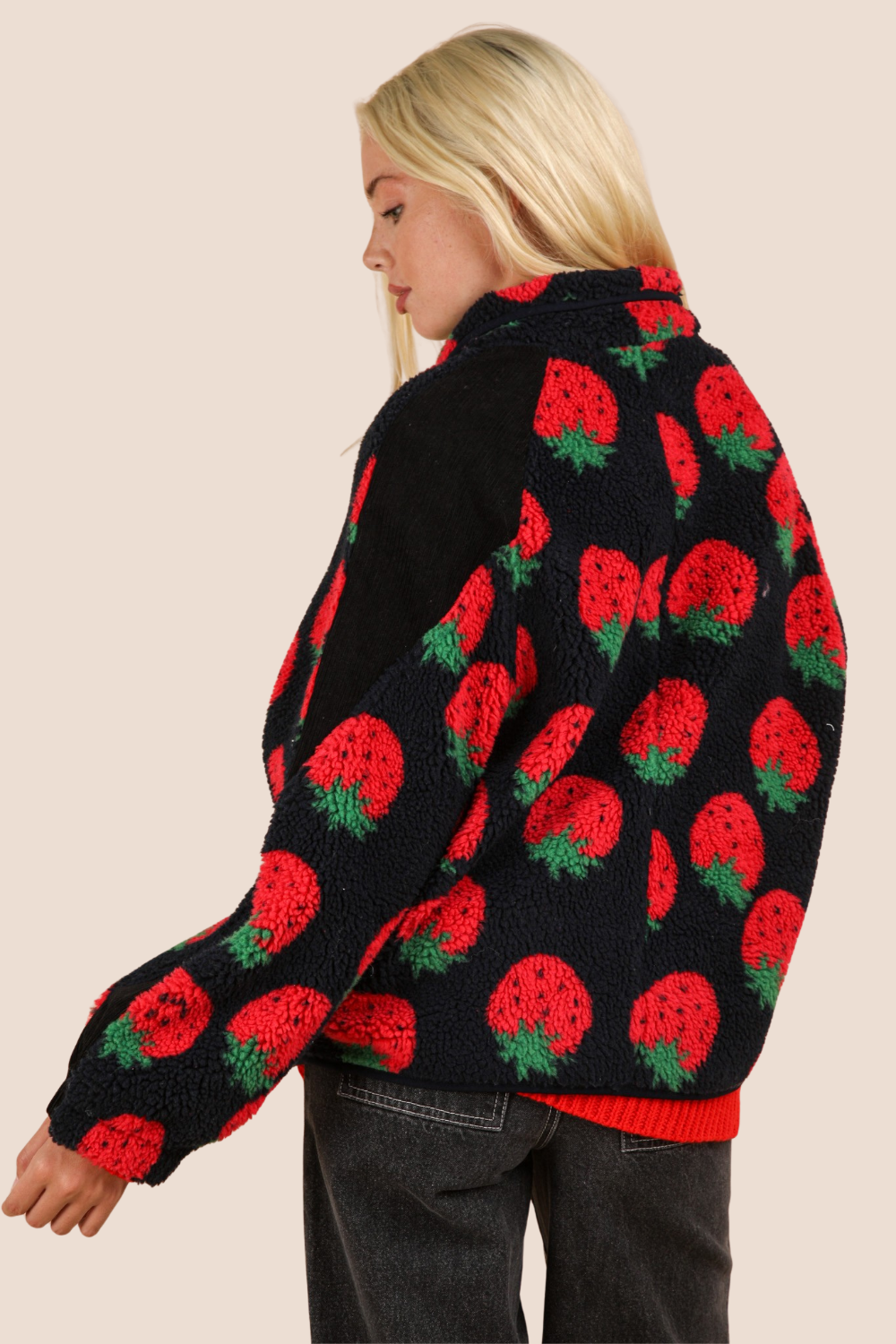 Nellie Strawberry Oversized Fleece Jacket