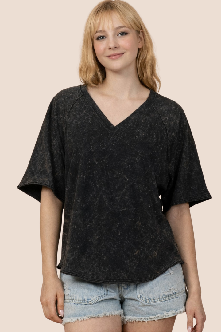 Sally V-Neck Mineral Washed Top