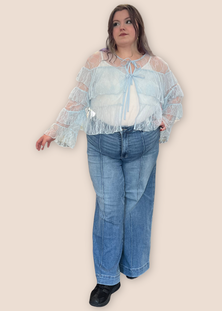 Emerson Lace Mesh Long Sleeve Tiered Top