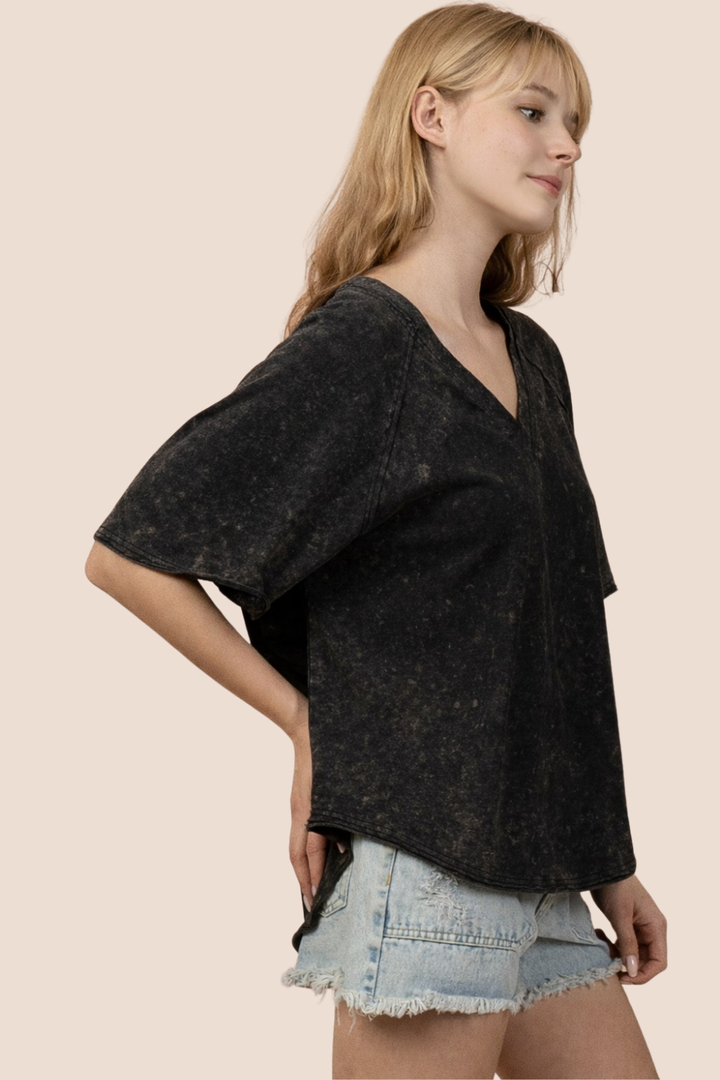 Sally V-Neck Mineral Washed Top