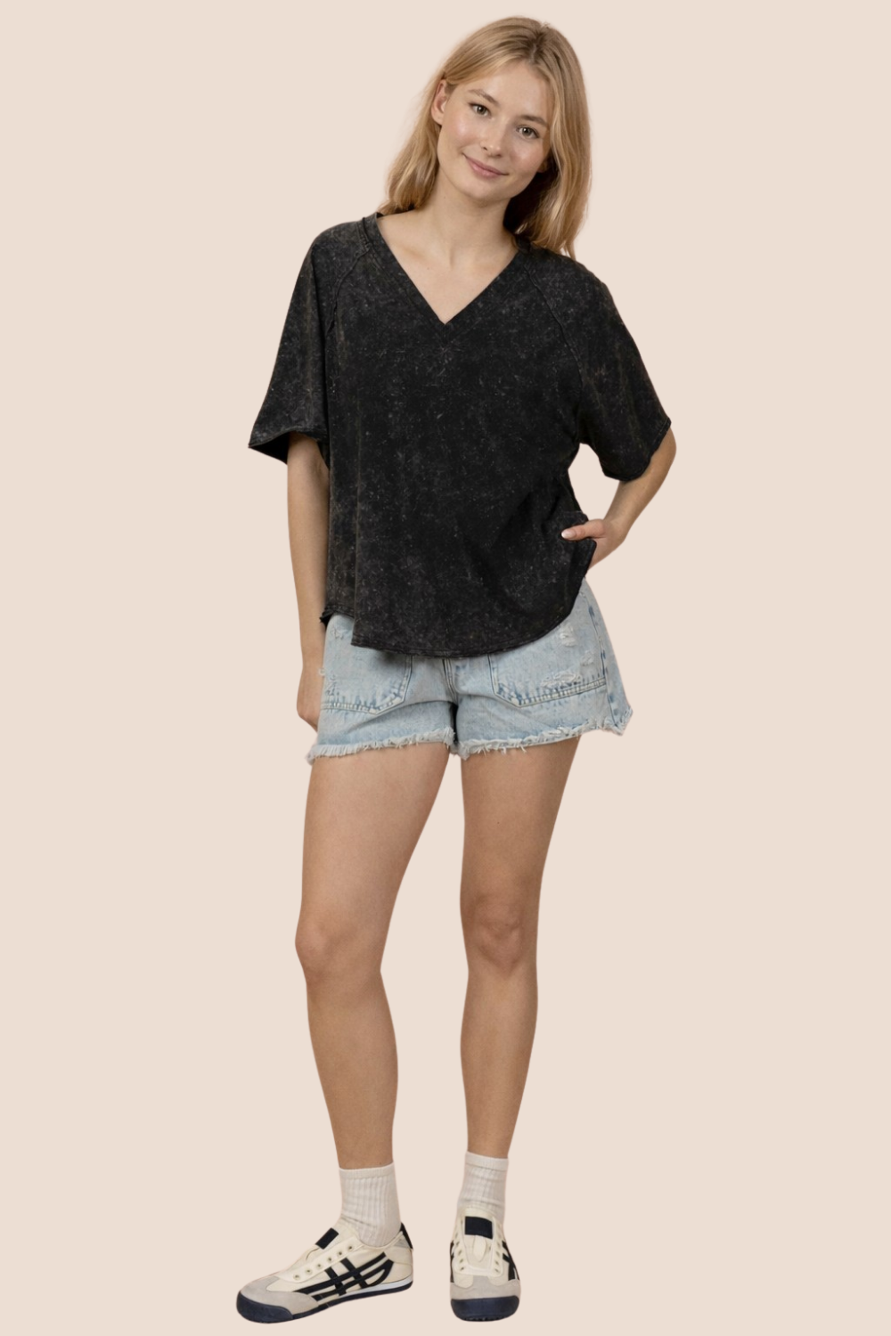 Sally V-Neck Mineral Washed Top