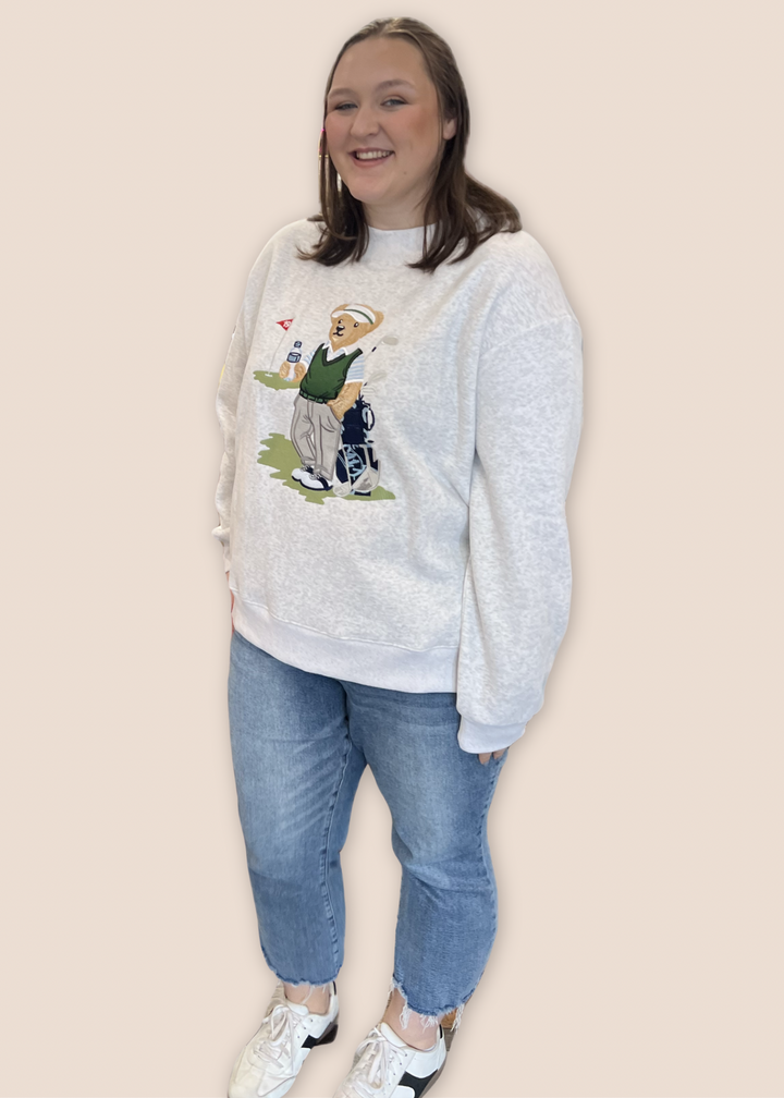 Teddy Mock Neck Old Fashion Teddy Bear Golfer Sweatshirt