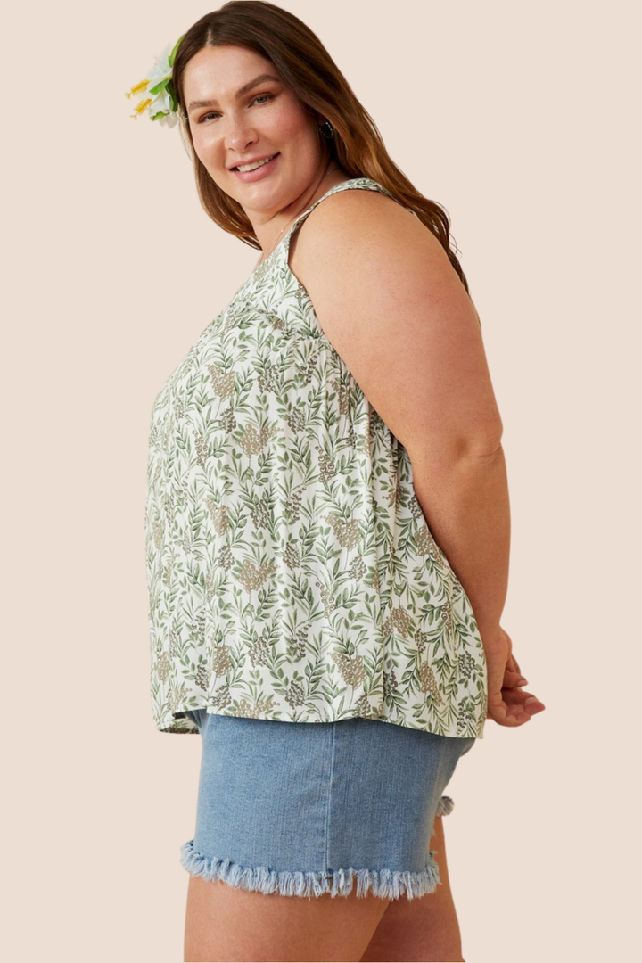 Mallory Botanical Print Square Neck Tank