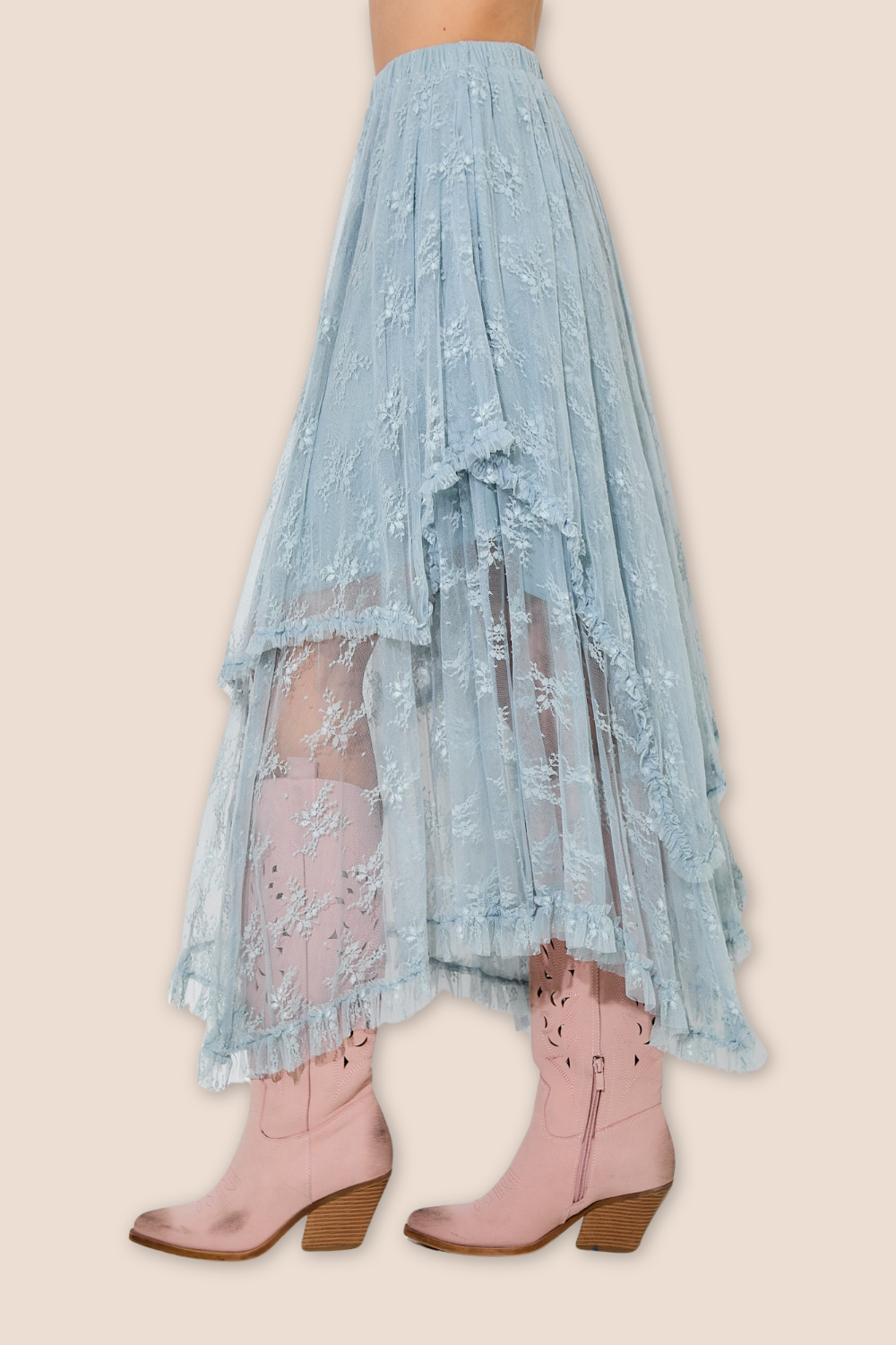 Rynlee Embellished Lace Hem Midi Skirt