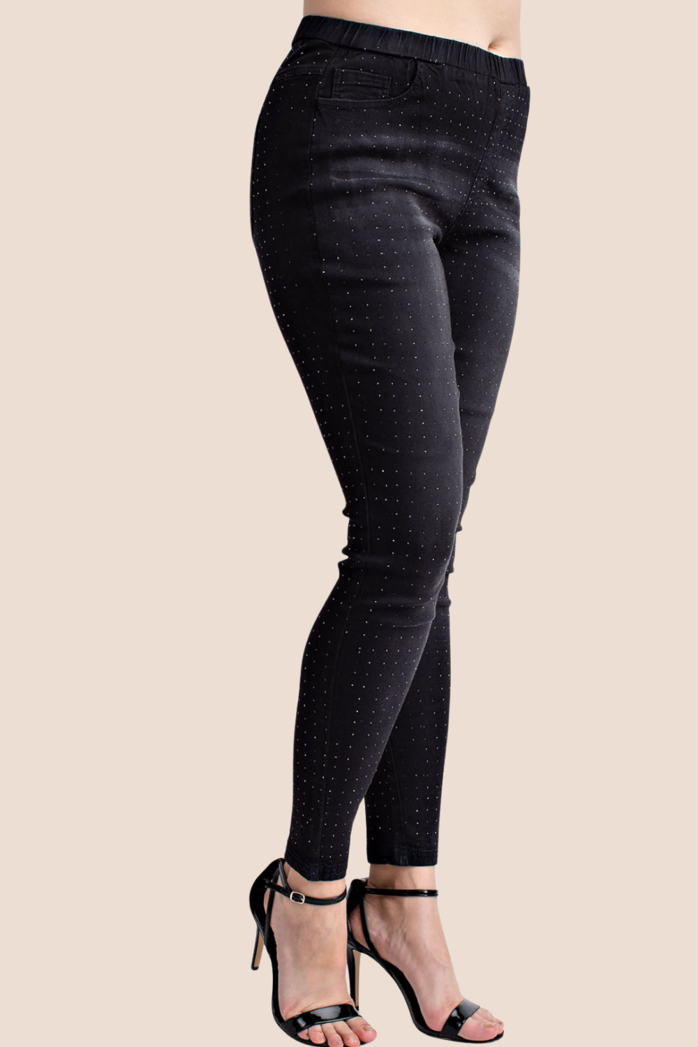Colbie Medium Rise Full Length Washed Denim Leggings with All Over Studs