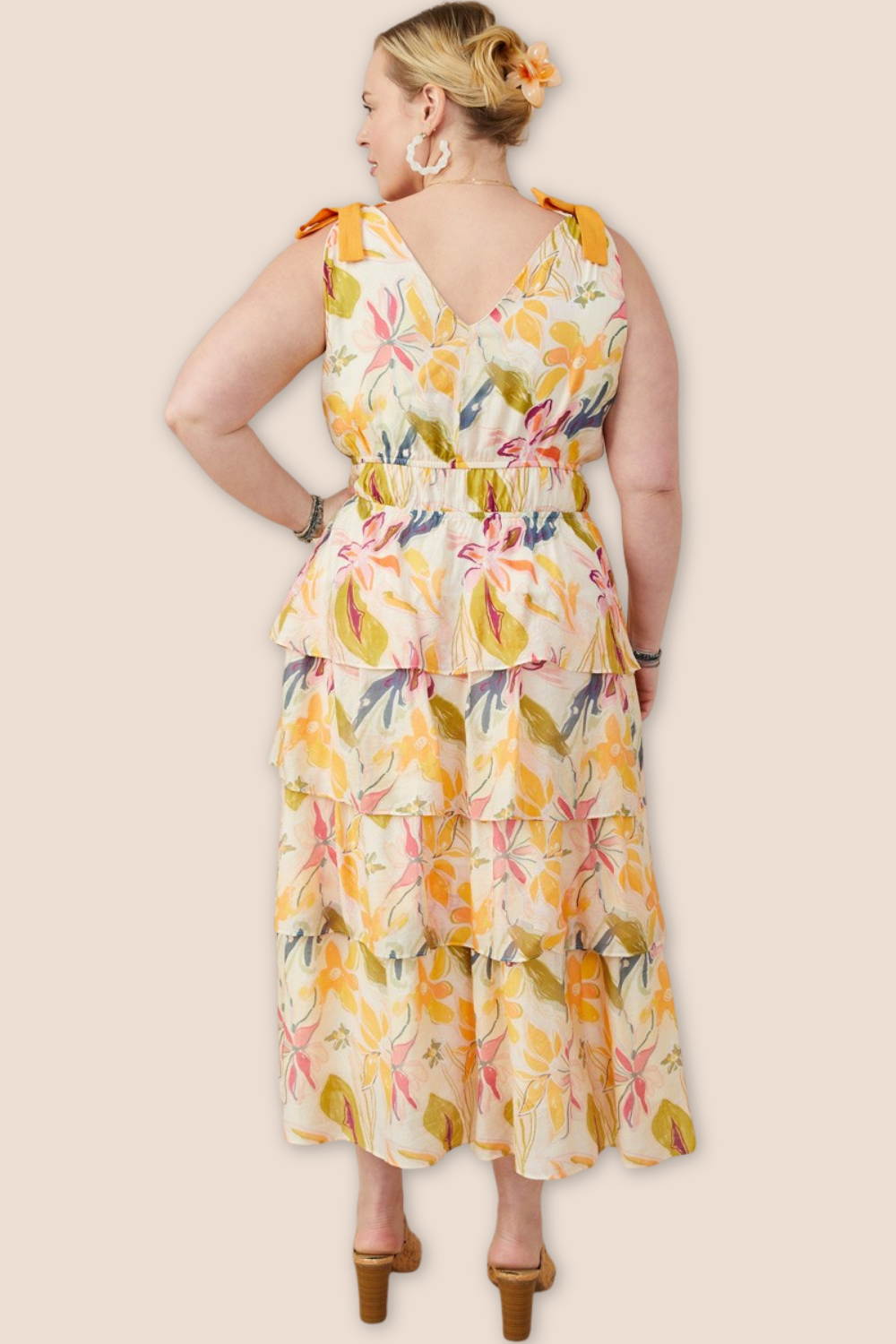 Aubrey Tie Shoulder Tiered Midi Dress