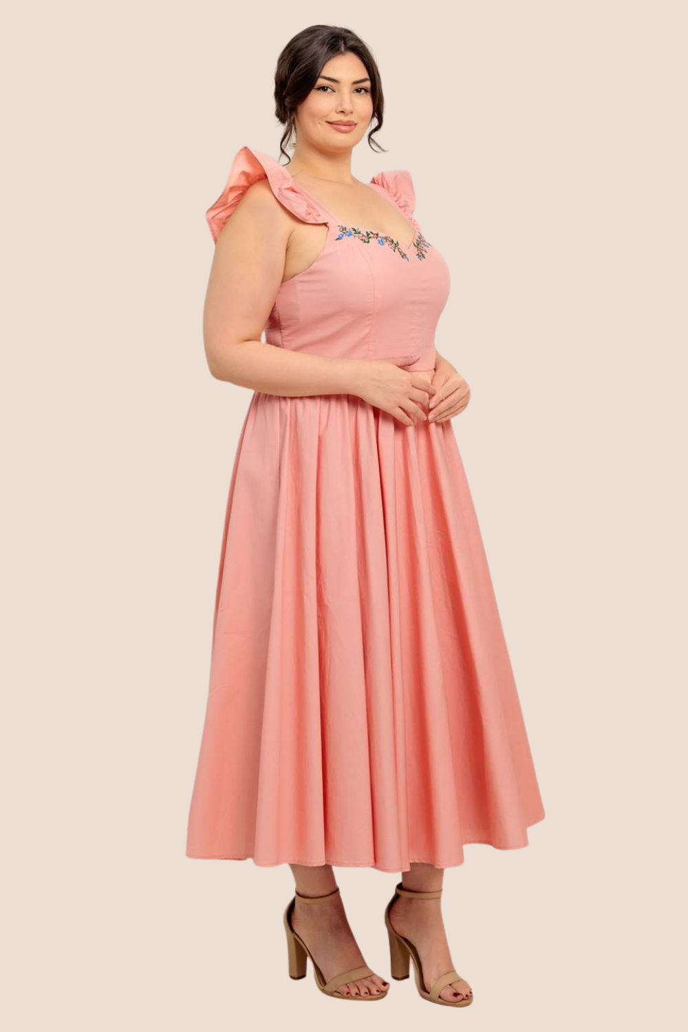 Ellie Midi Dress with Ruffle Sleeves