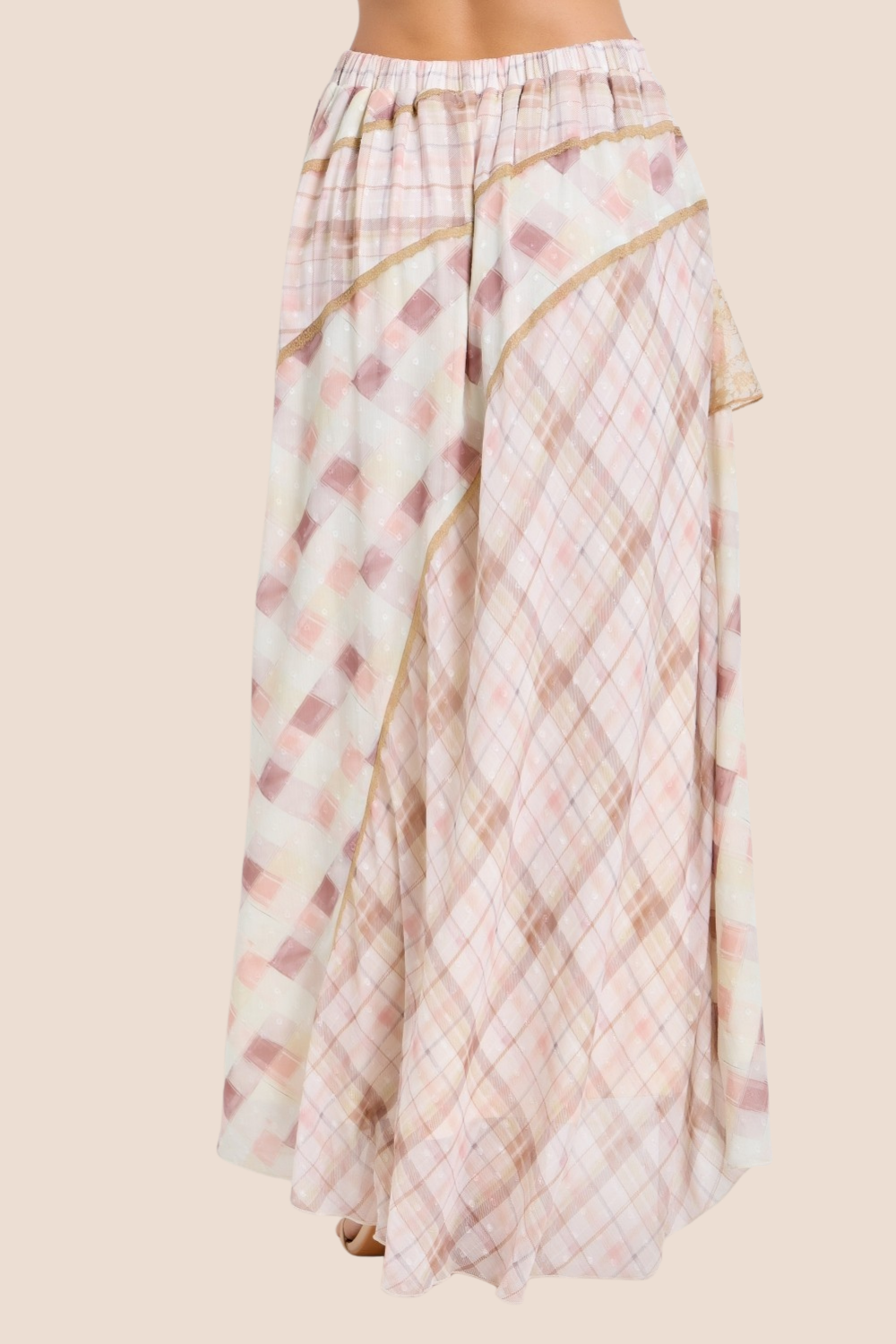 Hattie Mixed Pattern Midi Skirt with Side Slit