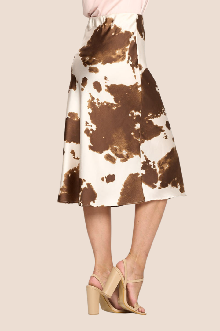 Scarlett Cow Print Satin Midi Skirt