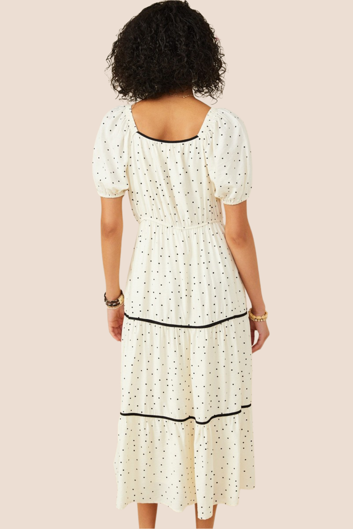 Delaney Tiered Polka Dot Midi Dress