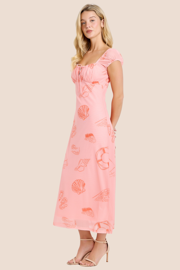 Moana Sea Print Square Neck Midi Dress