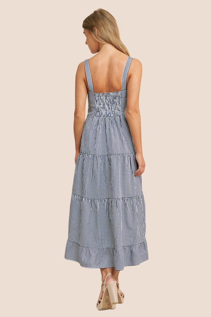 Arabella Lobster Embroidered Gingham Midi Dress