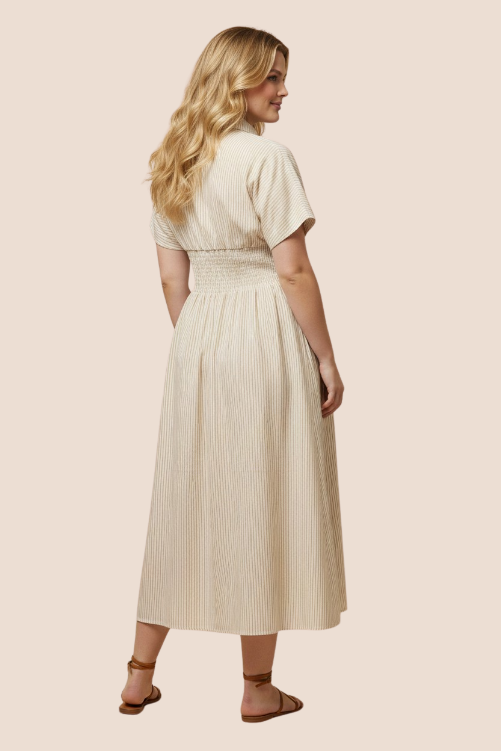 Willa Button Down Pintucked Waist Midi Dress