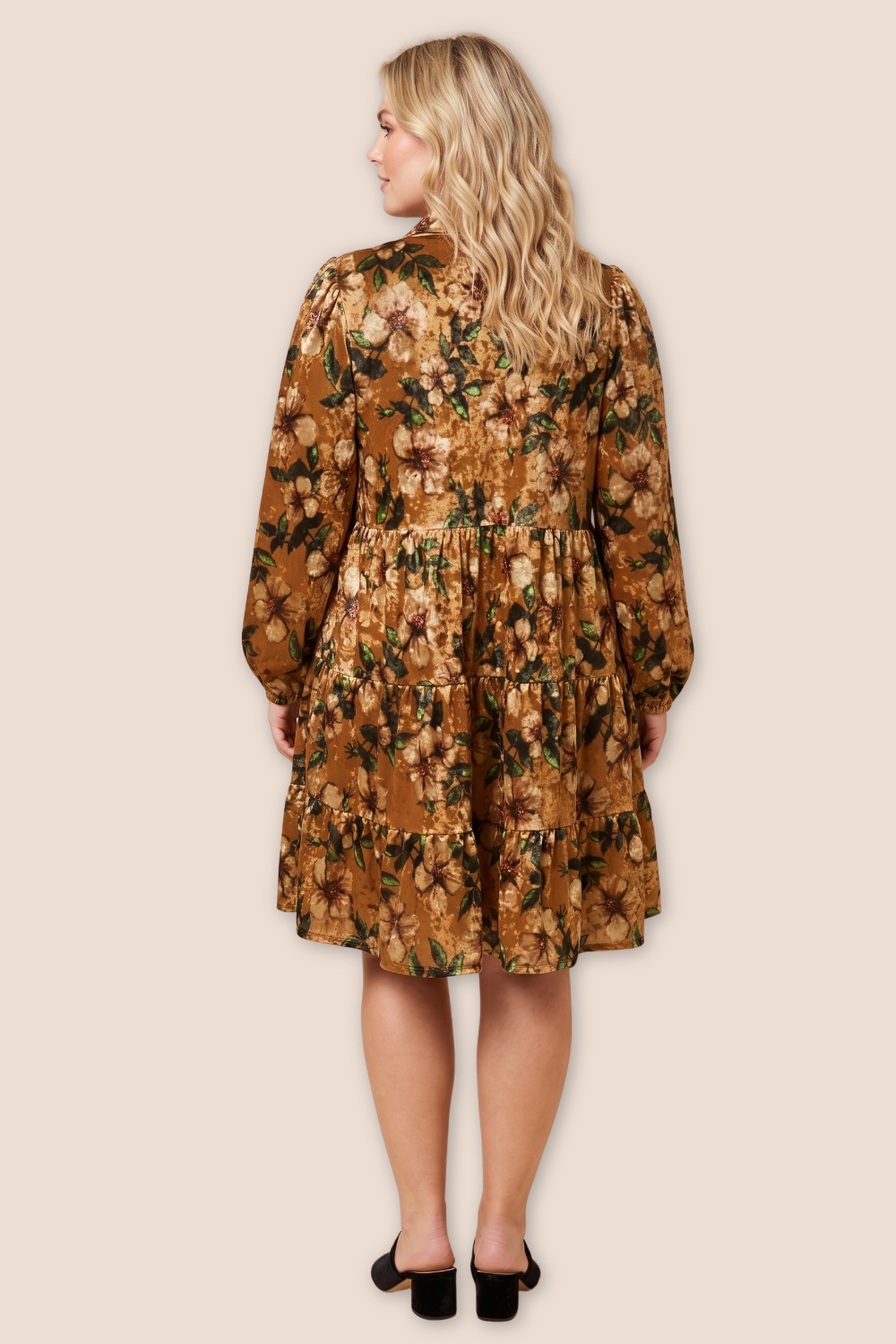 Lilian Long Sleeve Floral Velvet Dress