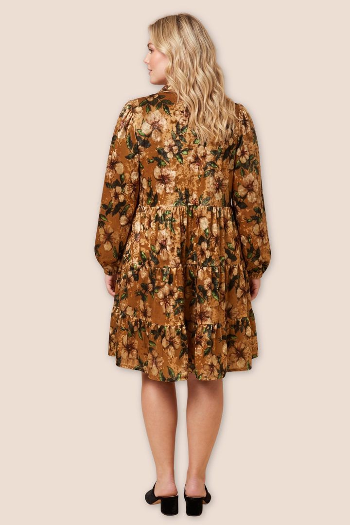 Lilian Long Sleeve Floral Velvet Dress