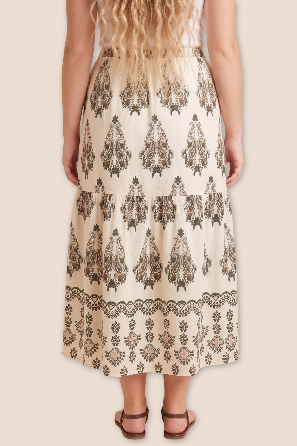Miley Paisley Medallion Border Print Midi Skirt