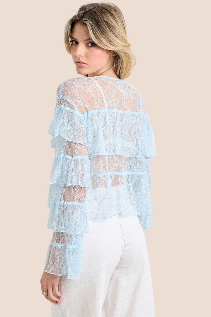 Emerson Lace Mesh Long Sleeve Tiered Top