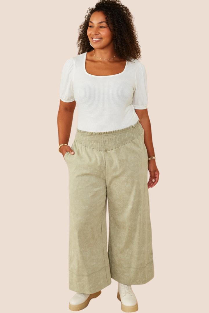 Phoebe Smocked Waist Mineral Wash Wide Leg Pants