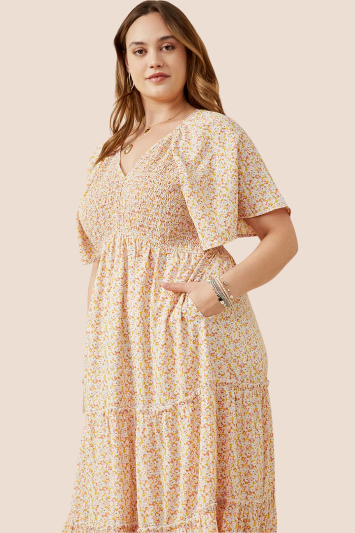 Milani Ditsy Floral Smocked Tiered Midi Dress