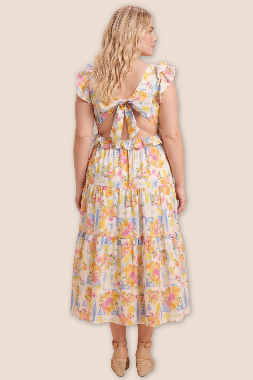 Briar Ruffle Detail Ribbon Back Floral Tank Midi Dress