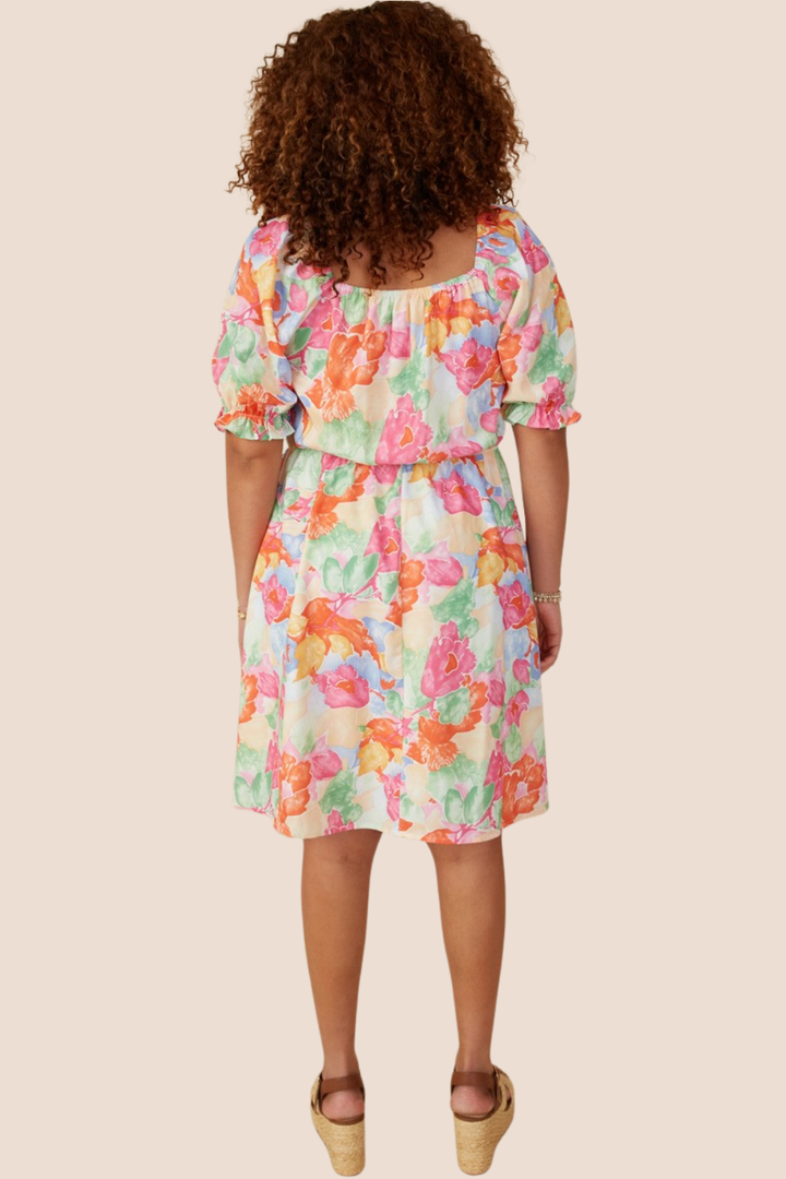 Reese Floral Smocked Square Neck Dress