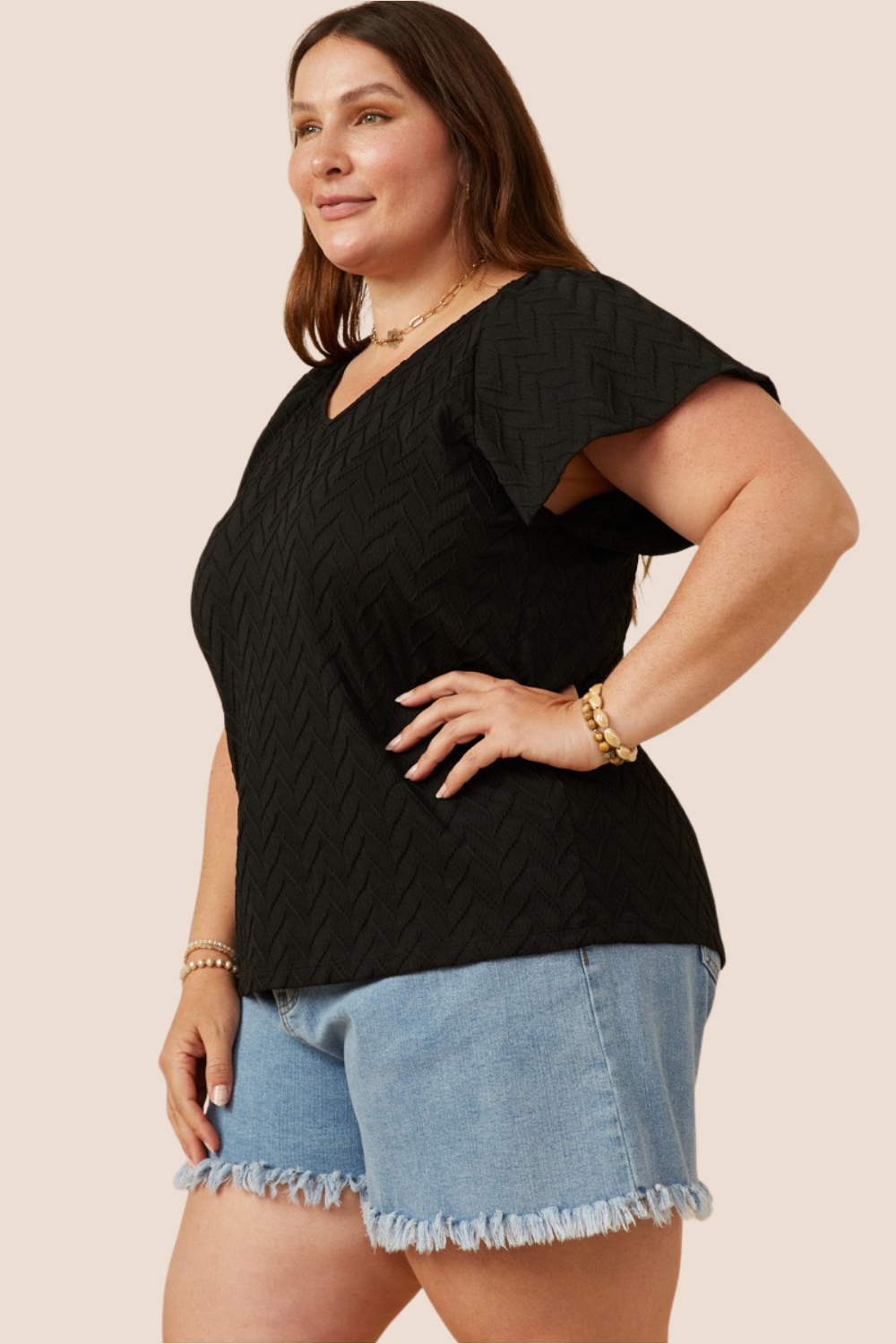 Giselle Textured Short Sleeve V-Neck Top