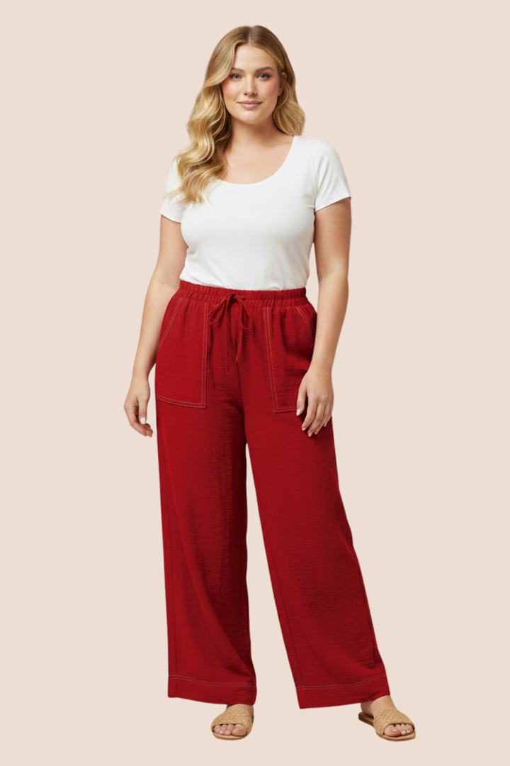 Camryn Contrast Stitch Detail Wide Leg Pants