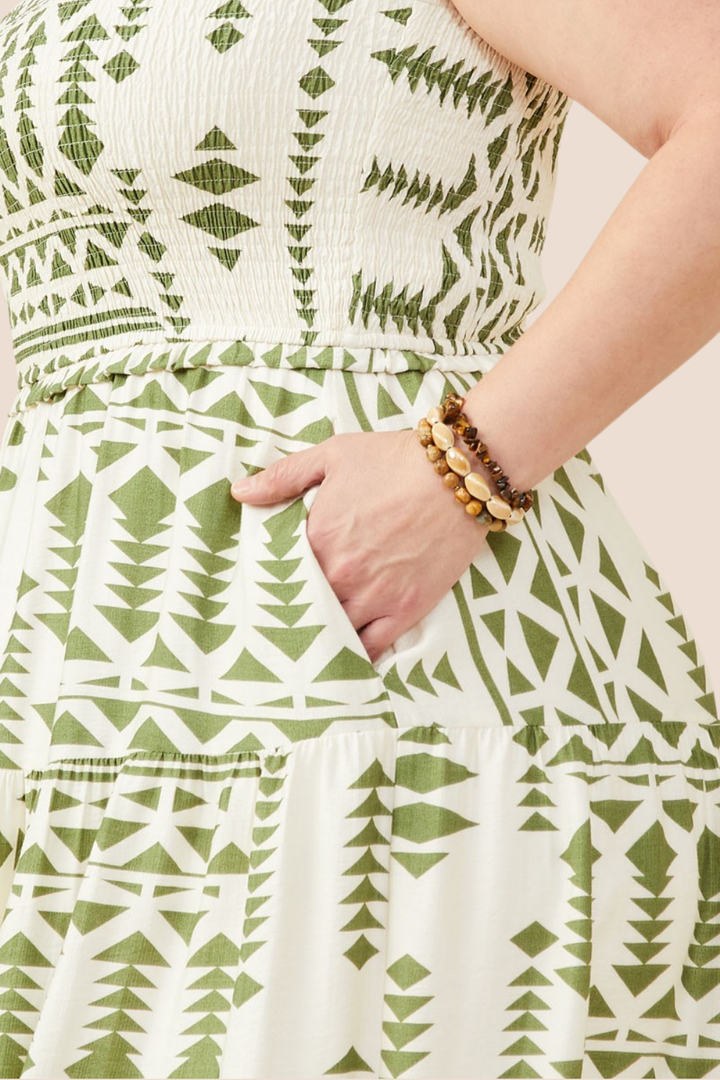 Marley Tie Shoulder Geometric Print Midi Dress