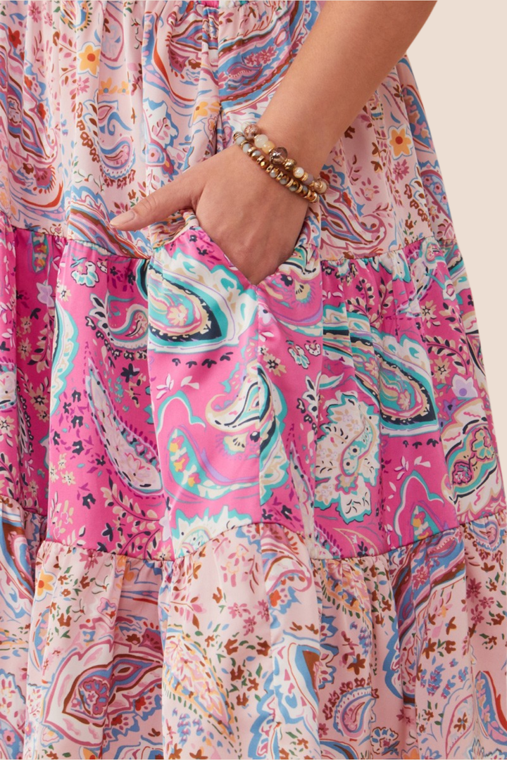 Zara Paisley Tiered Sleeveless Dress