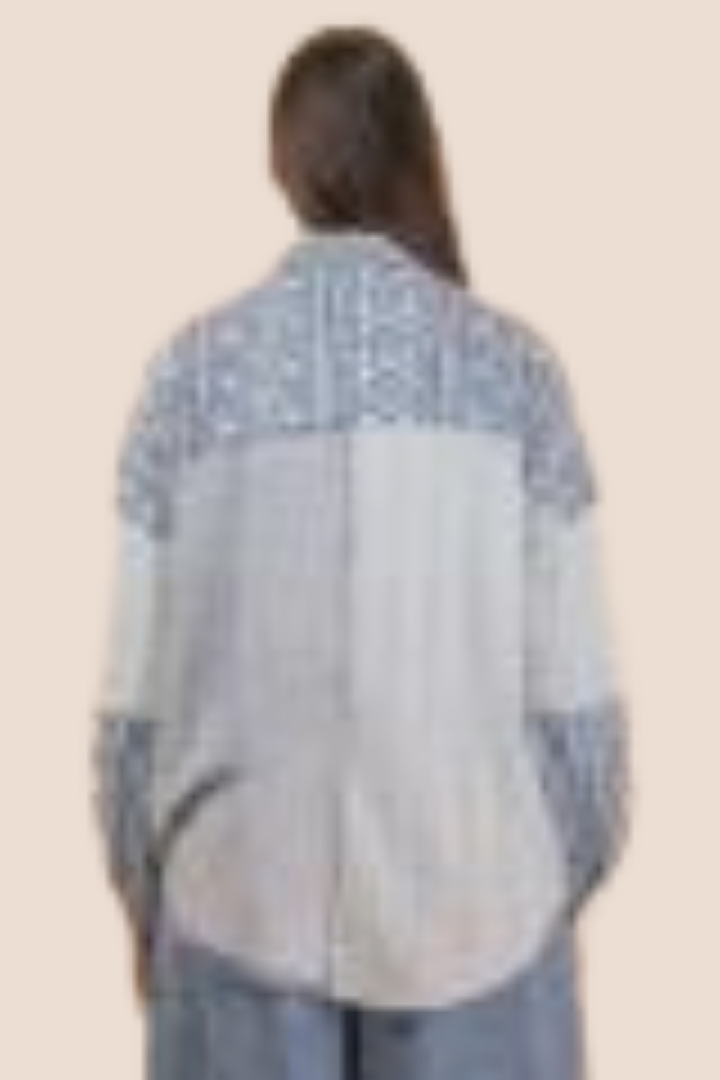 Harper Oversized Long Sleeve Denim Top with Patchwork Detailing