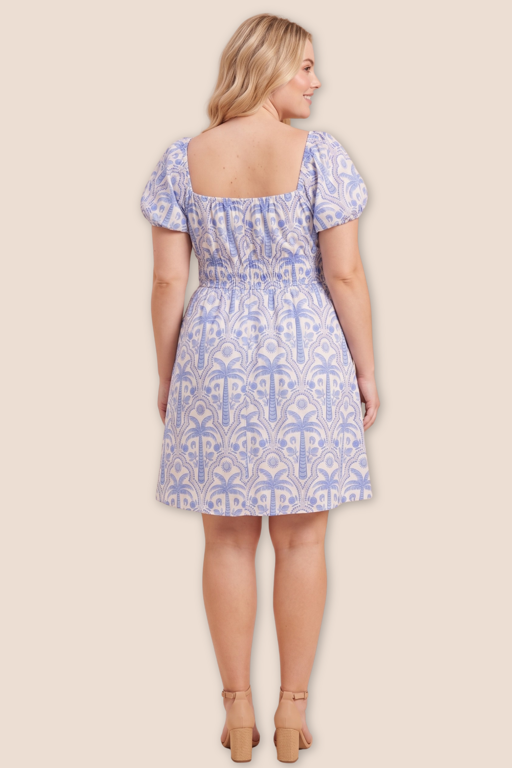 Pearl Palm Tropical Puff Sleeve Dress