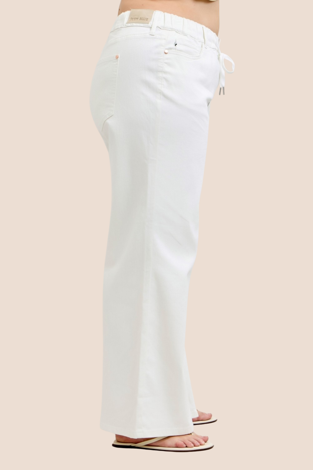 Saylor High Waisted Elastic Waistband White Palazzo Judy Blue Jeans