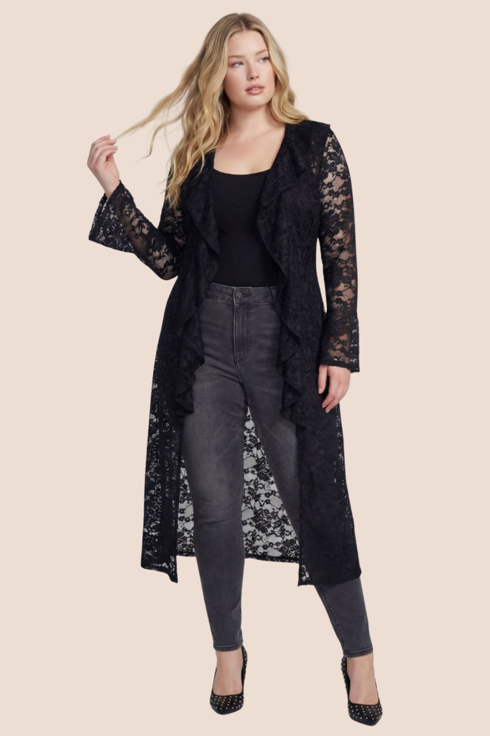 Reagan Lace Tie-Front Long Cardigan