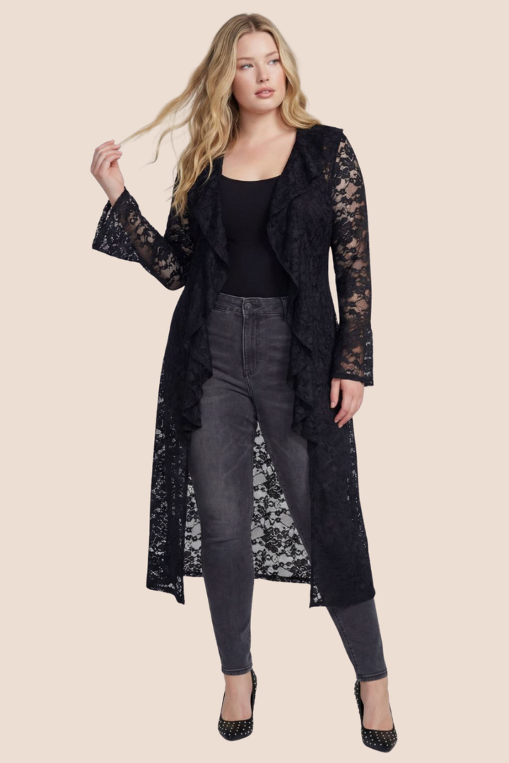 Reagan Lace Tie-Front Long Cardigan