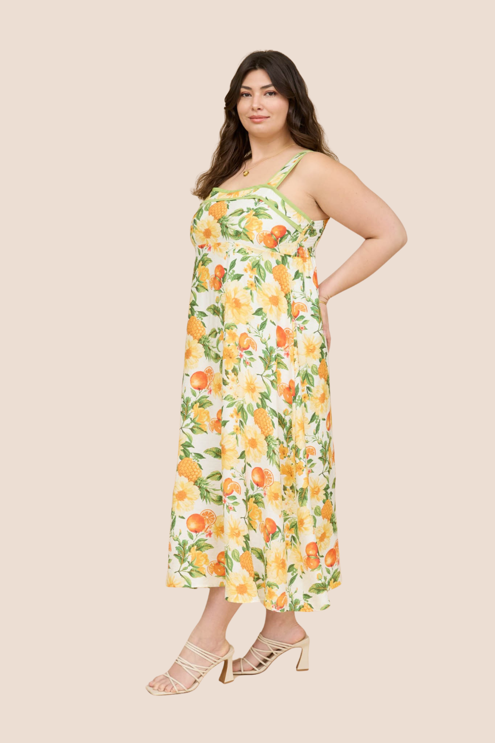 Morgan Floral and Fruit Pattern Sleeveless Midi Dress