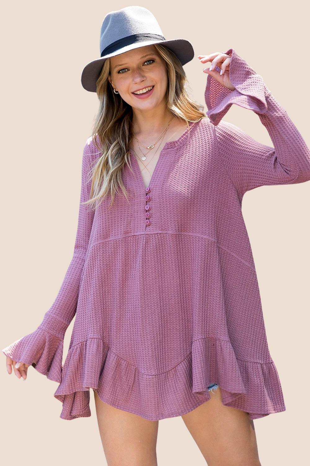 Collins Waffle Flare Long Sleeve Top