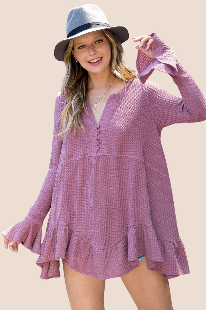 Collins Waffle Flare Long Sleeve Top