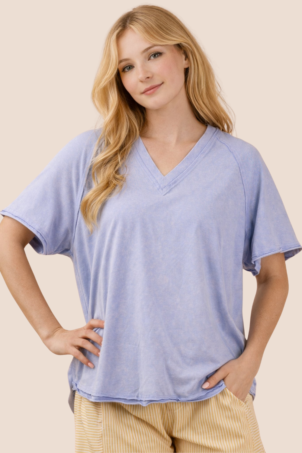 Sally V-Neck Mineral Washed Top