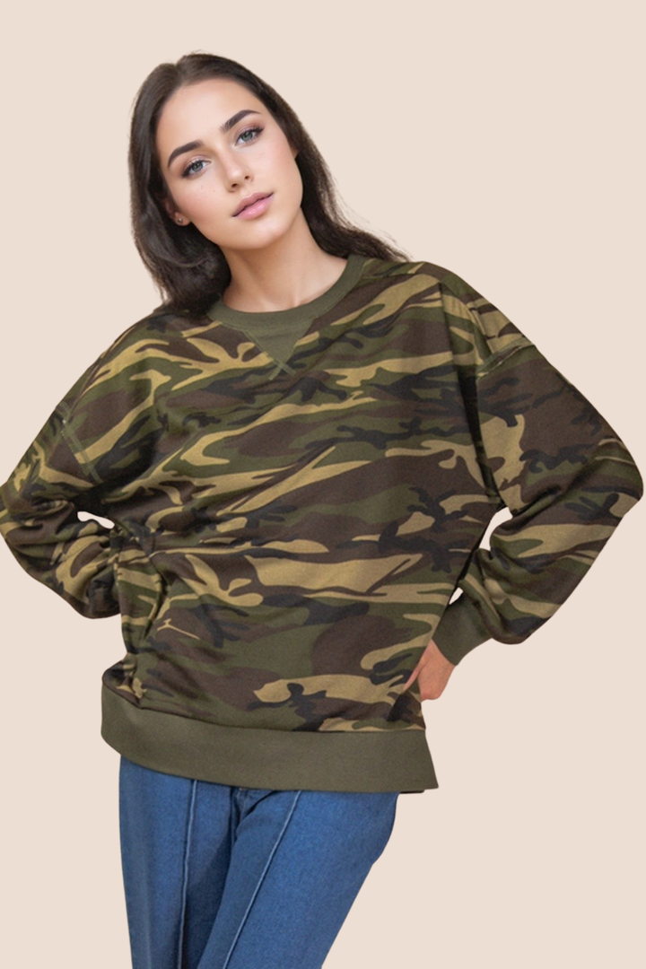Mindy Camo Printed Long Sleeve Top