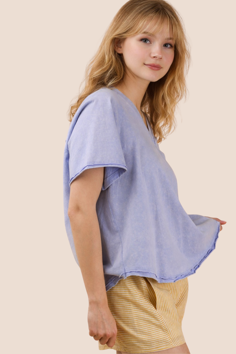 Sally V-Neck Mineral Washed Top