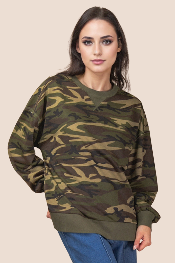 Mindy Camo Printed Long Sleeve Top