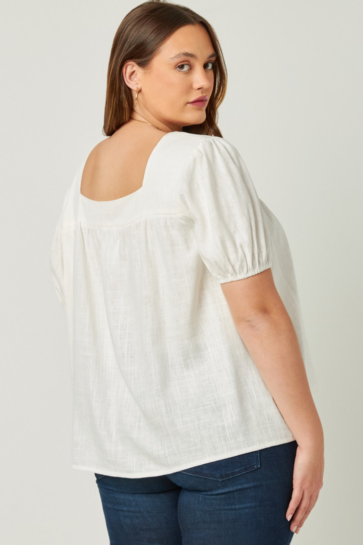 Anastasia Linen Square Neck Puff Sleeve Top in Off White