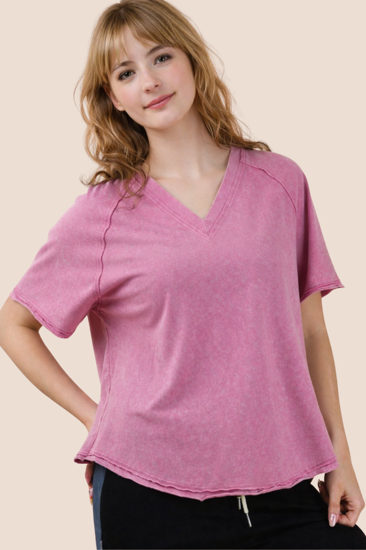 Sally V-Neck Mineral Washed Top