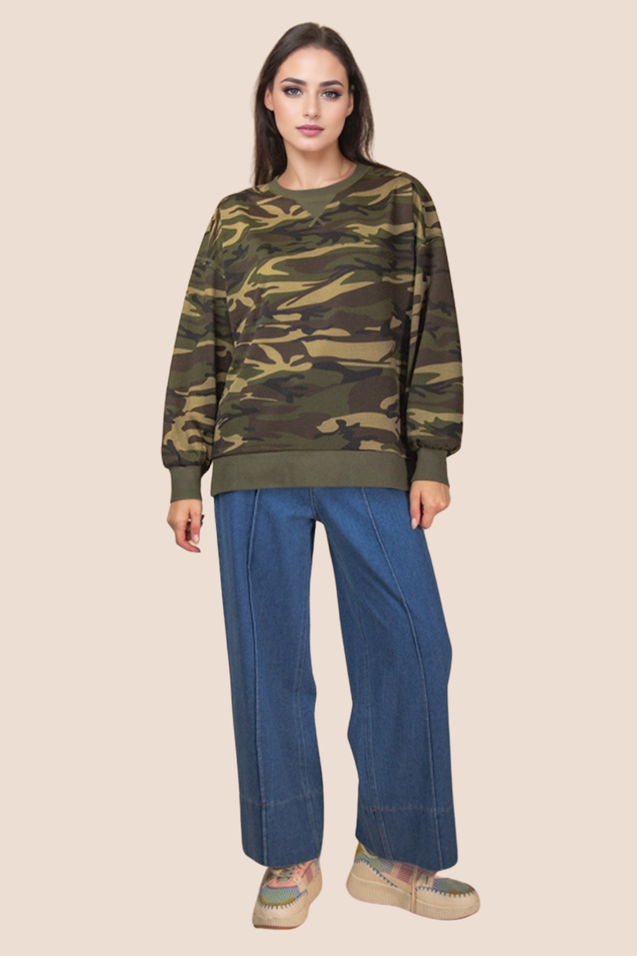 Mindy Camo Printed Long Sleeve Top